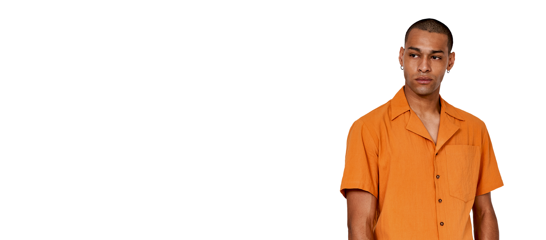 Male model wearing orange cupro shirt