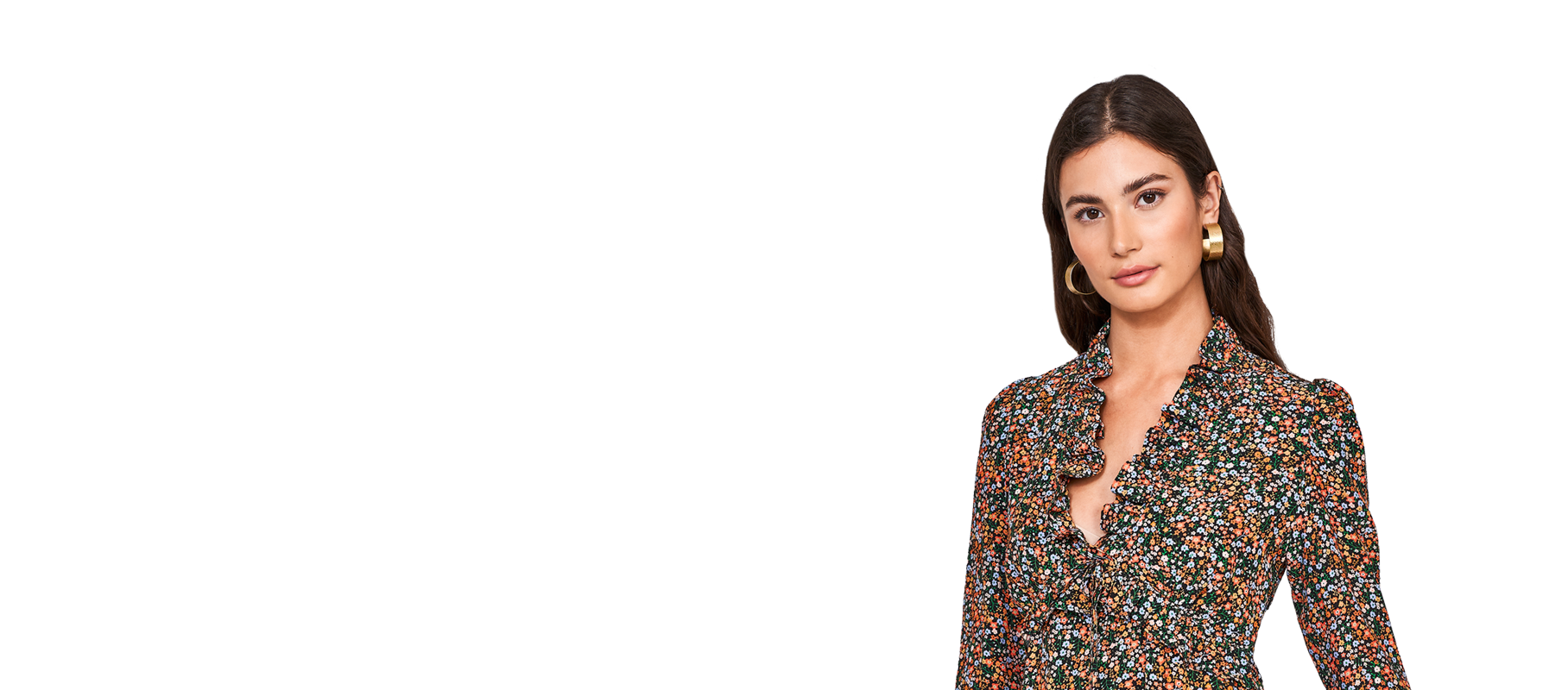 female model wearing flowery ecovero dress