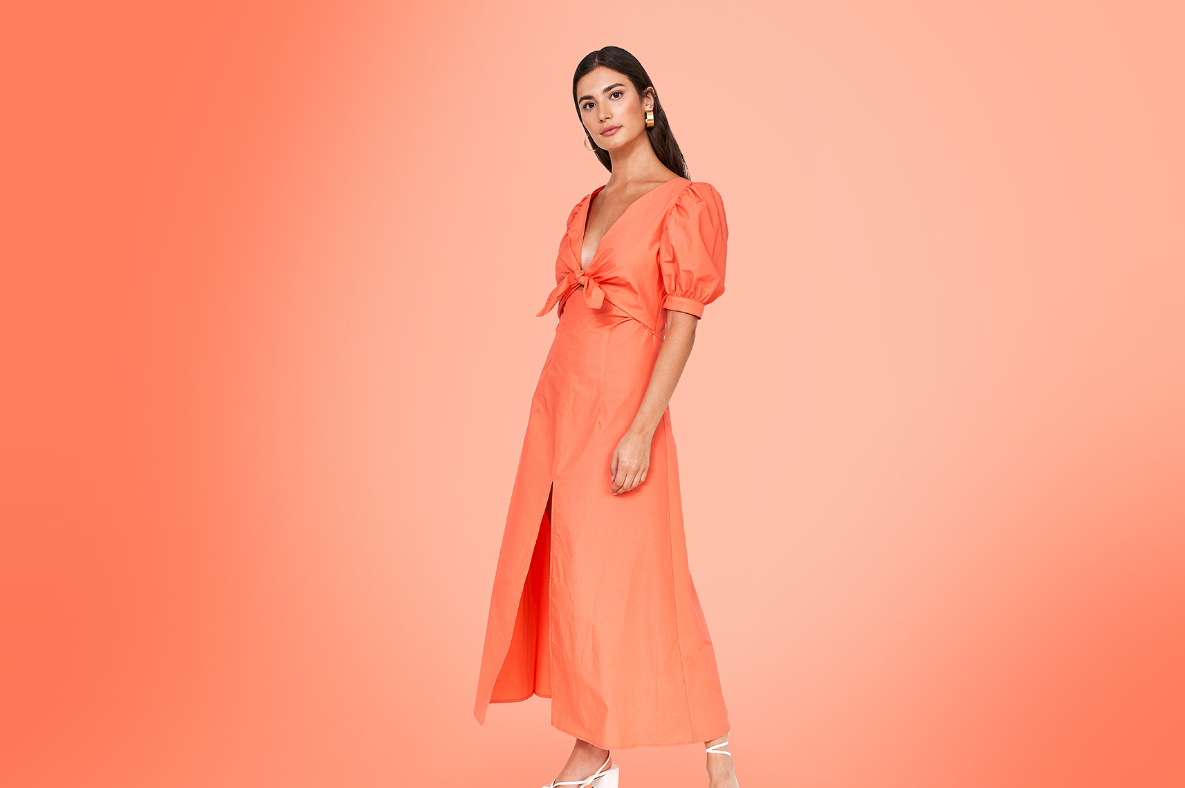 Model in pink dress